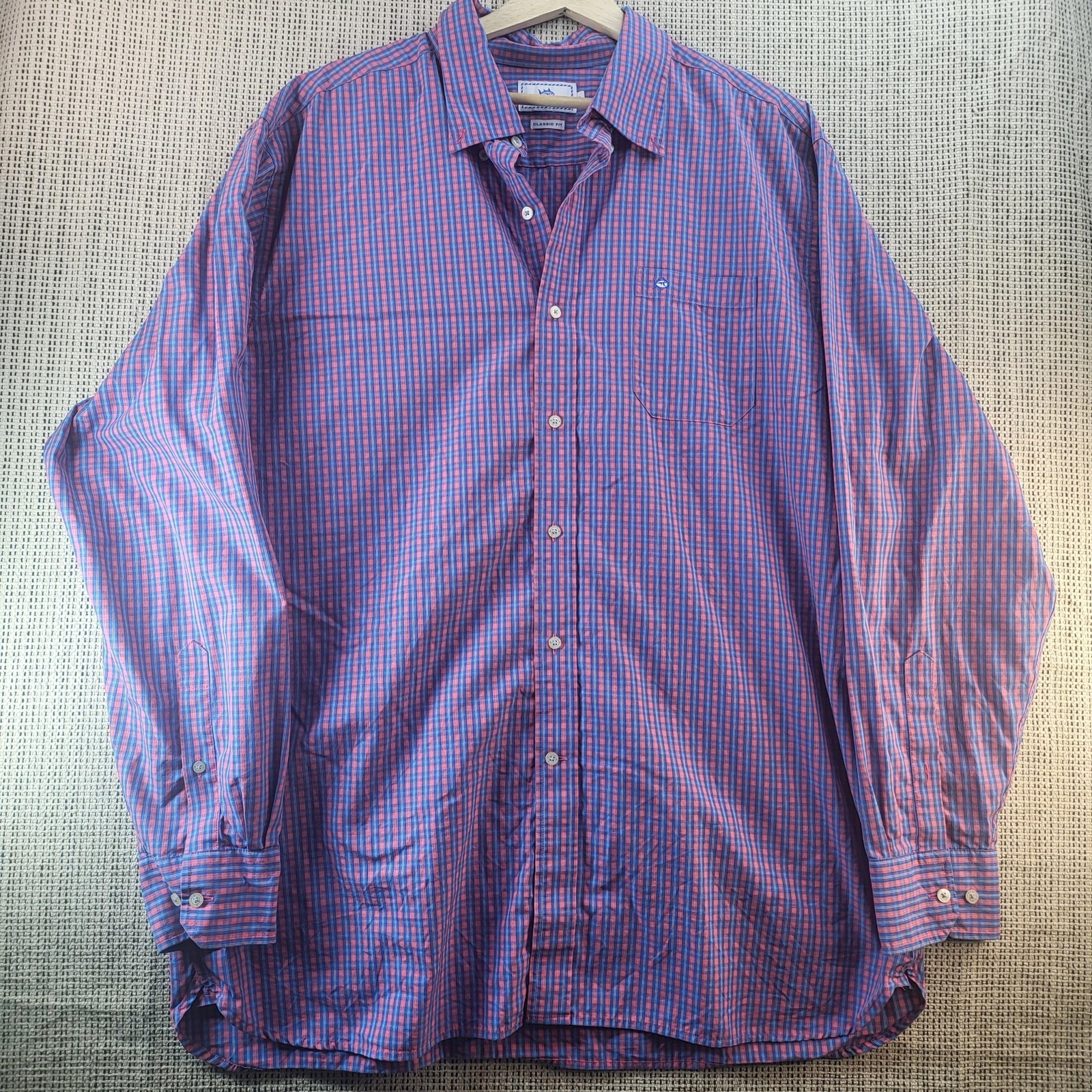 Southern Tide Shirt Mens Xl Blue Pink Plaid Classic Fit Button Front Casual